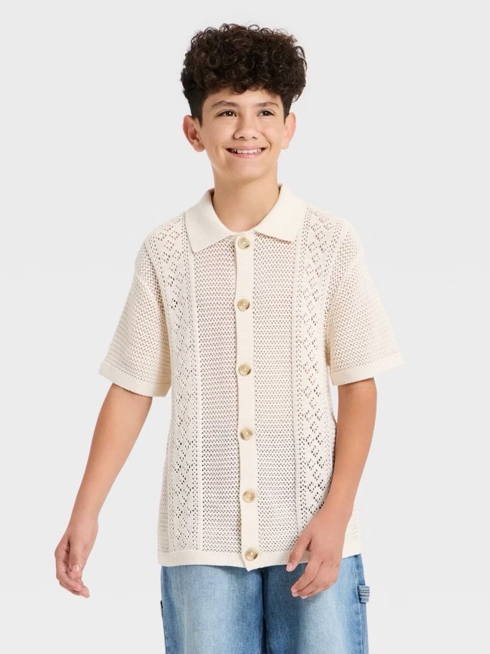 Boys' Open Knit Short Sleeve Sweater - art class Off-White XXL